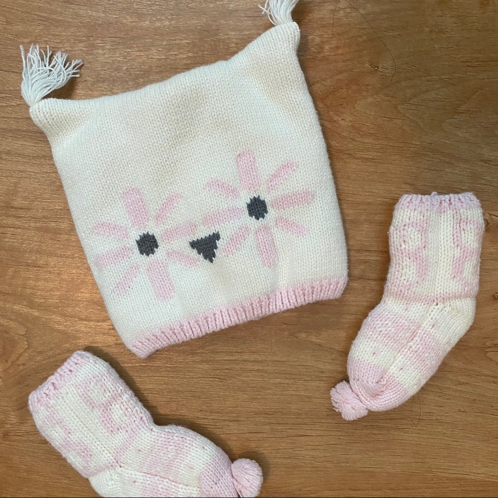 Baby Girl Knit Hat and Booties Set